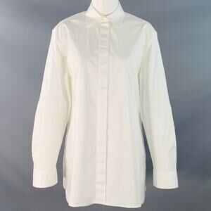 THE ROW Size S White Cotton Blend Spread Collar Oversized Hidden Buttons Shirt